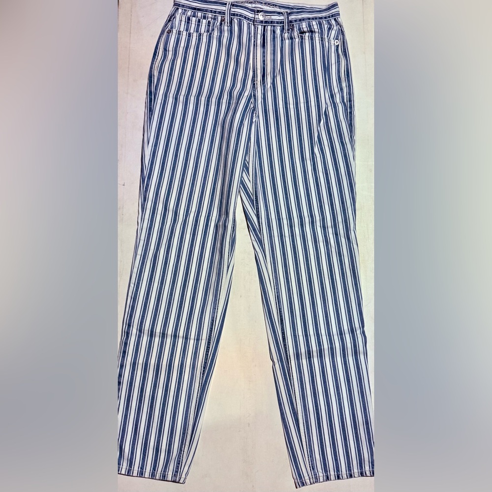 American Eagle Outfitters Navy and White Striped Straight Leg Jeans